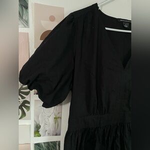 French Connection Black Puff Sleeve V-Neck Dress